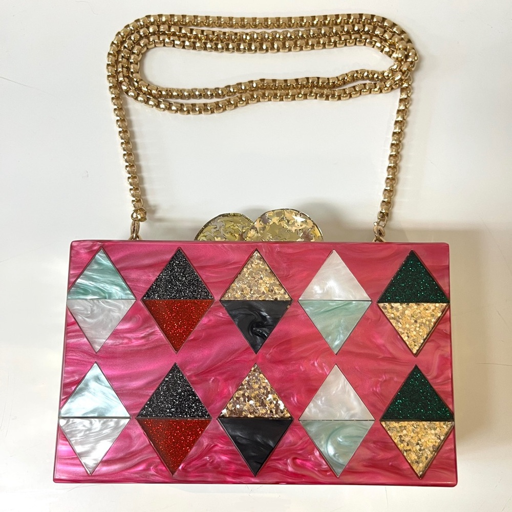 Bari Lynn Harlequin Acrylic Box Clutch Bag - Picture 7 of 11